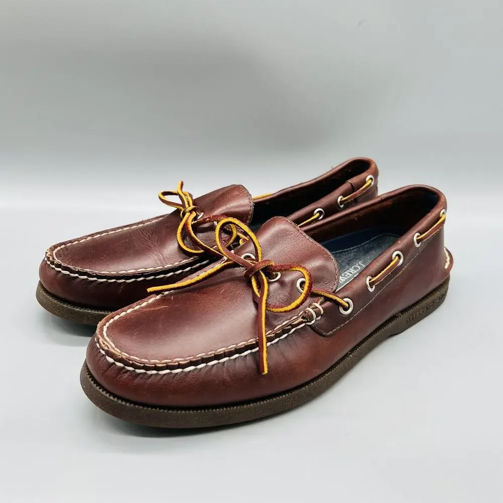 Sperry Shoes Mens 9.5 Brown Leather Top Sider J Crew Boat Moc Toe Casual Comfort